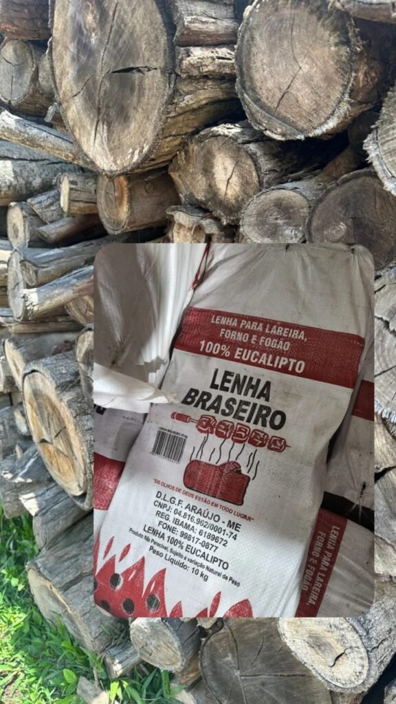 Saco de Lenha Braseiro com toras de eucalipto